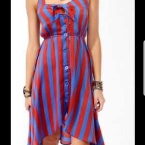 Red and Blue Stripe Halter Dress